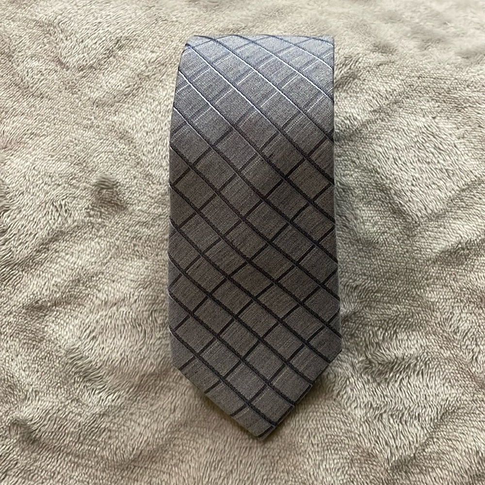 Kenneth Cole Mens Peter Grid Self-tied Necktie, Grey, One Size
